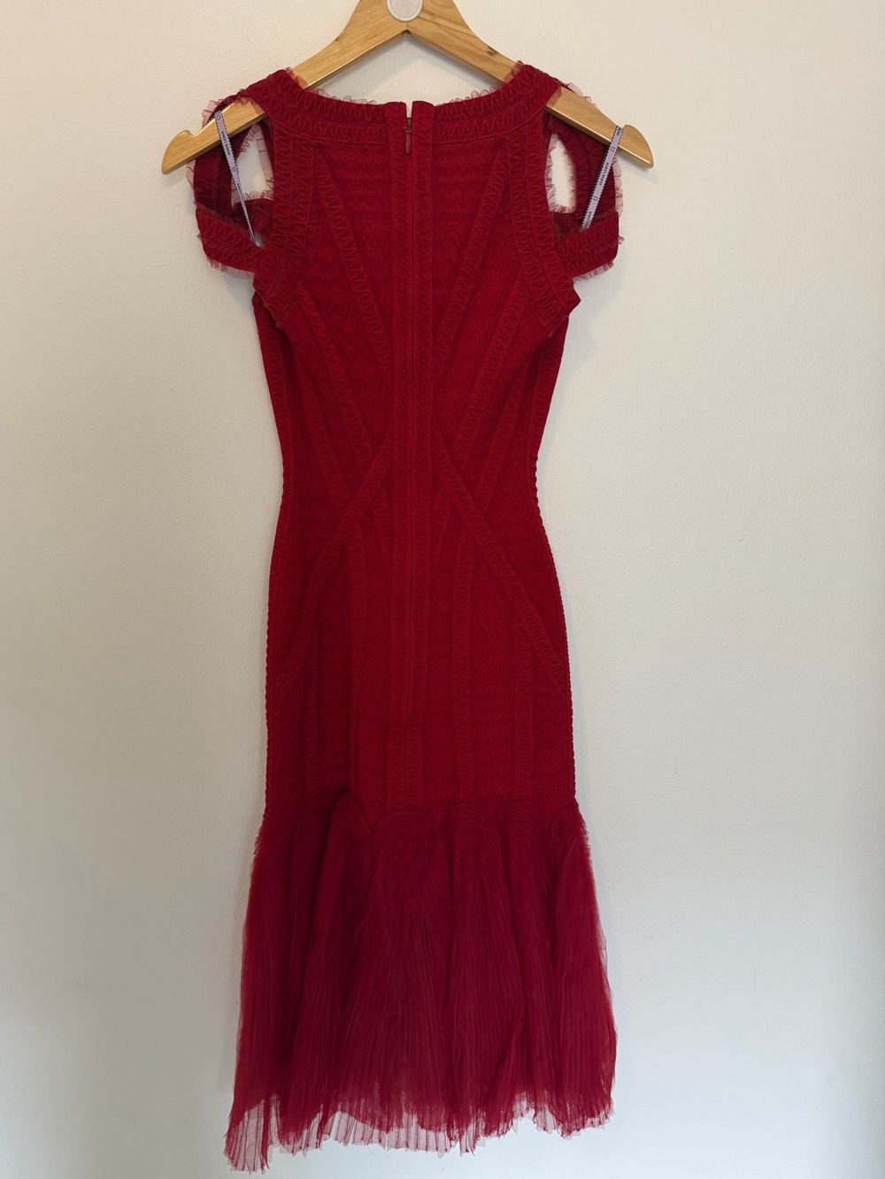 Herve Leger by Max Azria Red Bandage Mesh Cutout Midi Dress XS - Picture 8 of 11